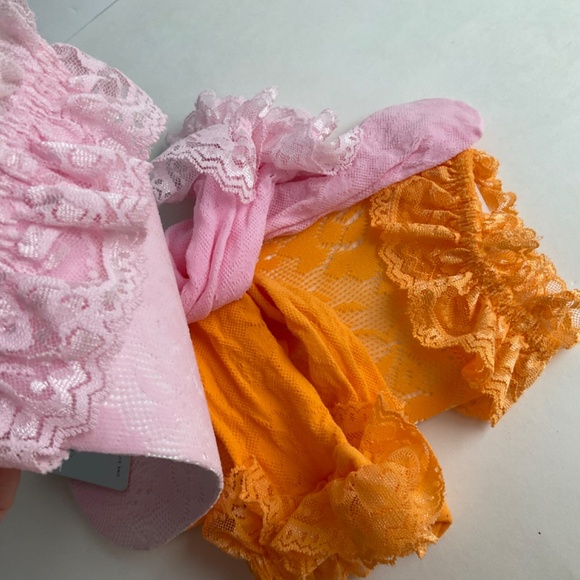 Anthropologie Hosiery Set of Two Ruffle Lace Socks 2 Pairs Orange & Pink… - Picture 9 of 11